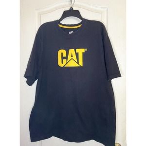 Cat Caterpillar black Graphic Trademark Logo Workwear T-Shirt Size 2XL